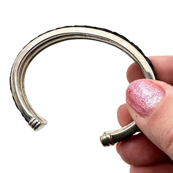 Joseph Esposito Womens Bracelet Sterling Silver Black Leather Cuff - Picture 3 of 5